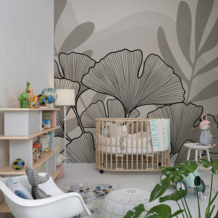 Papier peint chambre enfant | Feuilles élégantes et ambiance douce