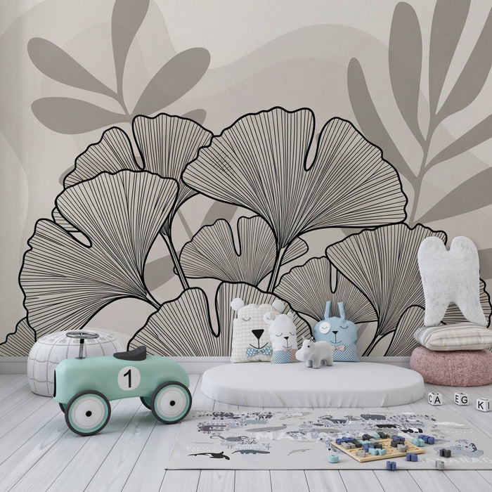Papier peint chambre enfant | Feuilles élégantes et ambiance douce