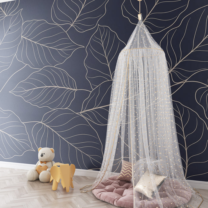 Papel de parede criança | Folhas elegantes em fundo marinho