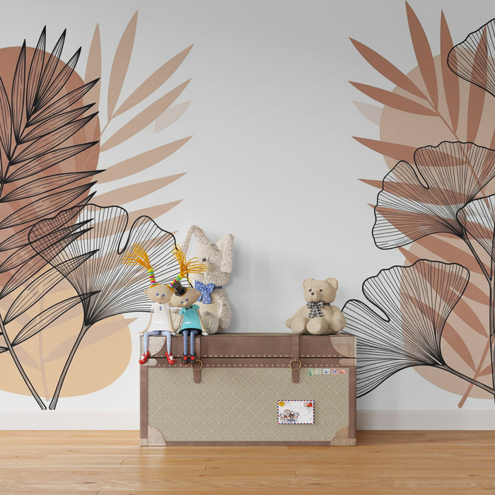 Papel de parede criança | Folhas estilizadas e formas orgânicas