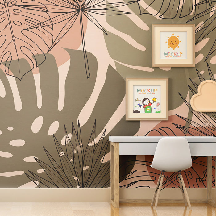 Papel pintado infantil | Hojas tropicales en acuarela