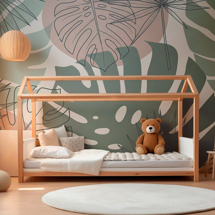 Papel pintado infantil | Hojas tropicales en acuarela