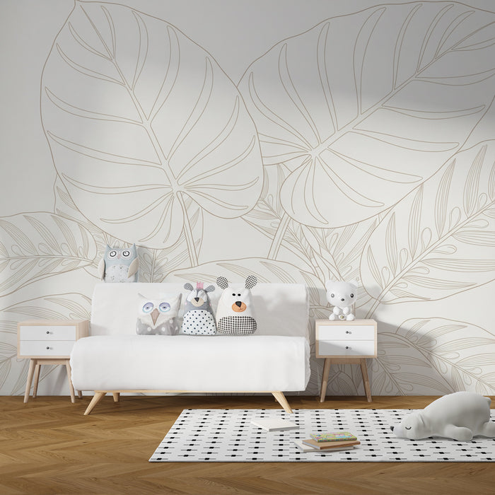 Kids room wallpaper | Delicate online tropical leaves