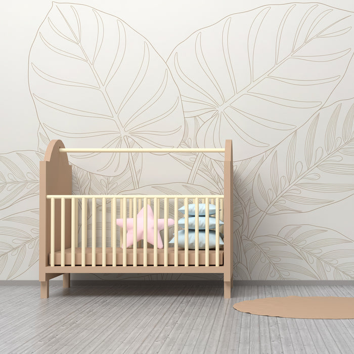 Kids room wallpaper | Delicate online tropical leaves