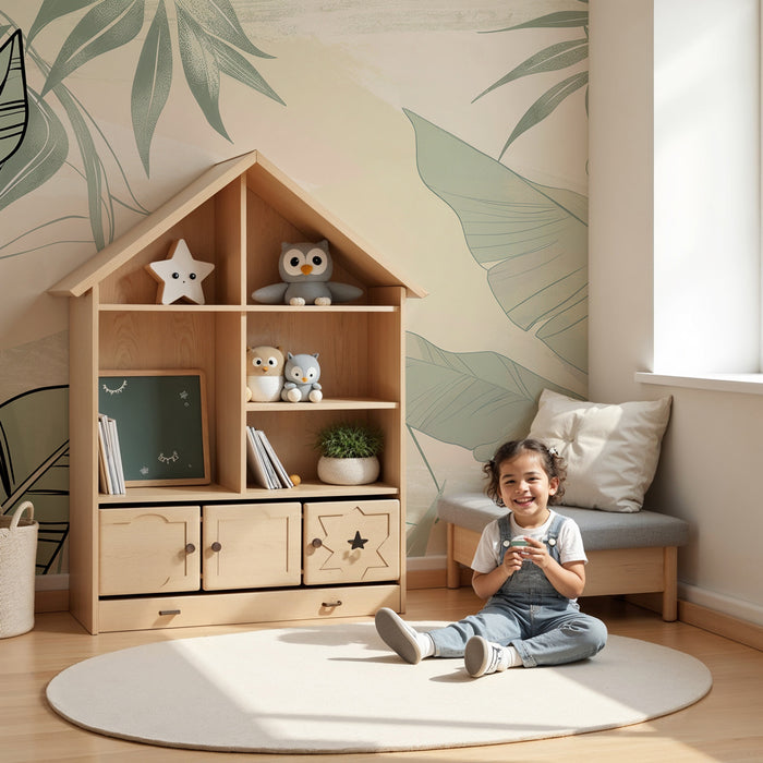 Kinderzimmer Tapete | Tropische Blätter in sanften Nuancen