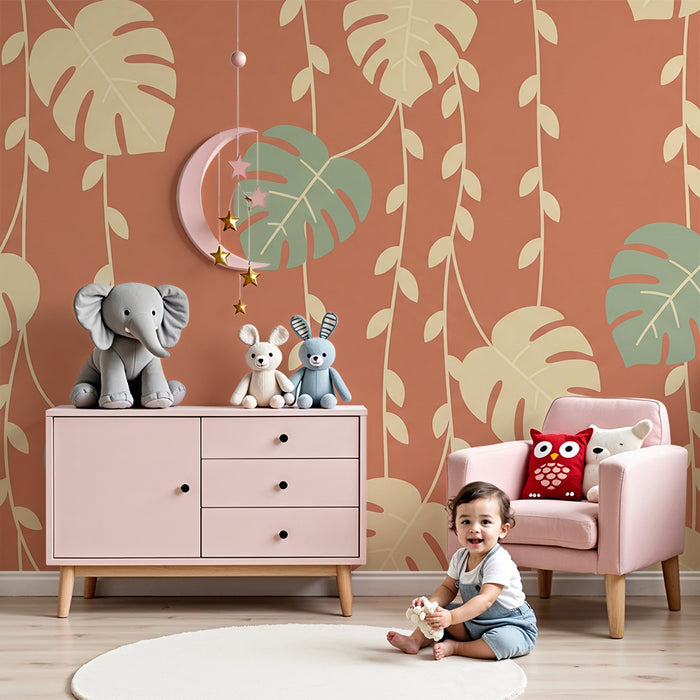 Papel de parede criança | Folhas tropicais e ambiente acolhedor