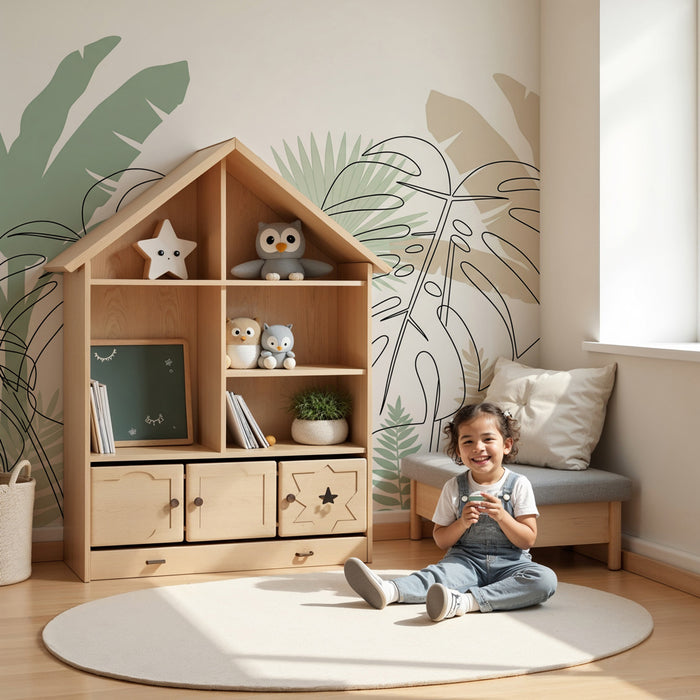 Papel pintado infantil | Hojas tropicales y líneas limpias