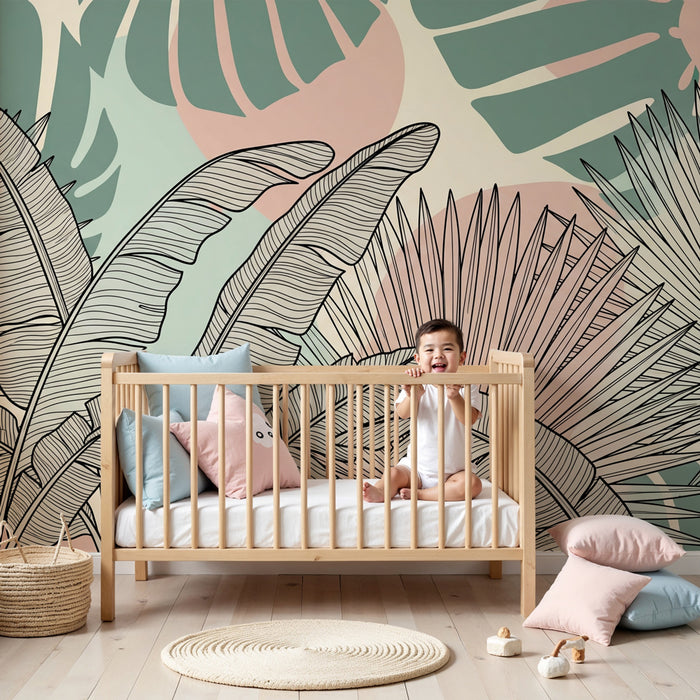 Papel pintado infantil | Hojas tropicales y diseños modernos