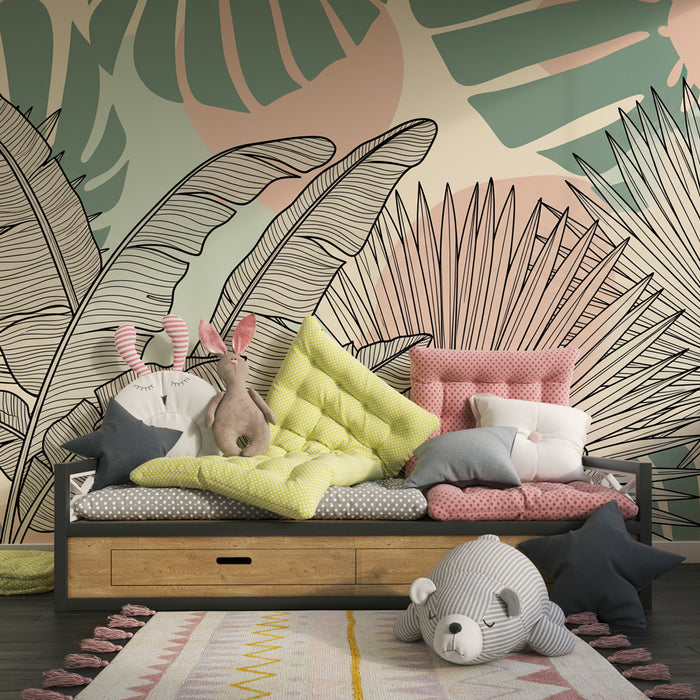 Papel pintado infantil | Hojas tropicales y diseños modernos