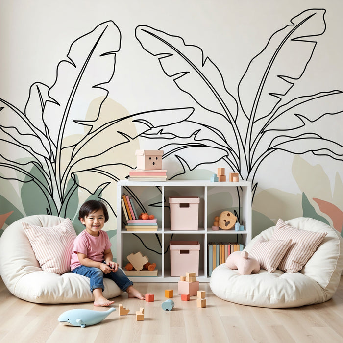 Kids room wallpaper | Minimalist tropical leaves sage green and terracotta