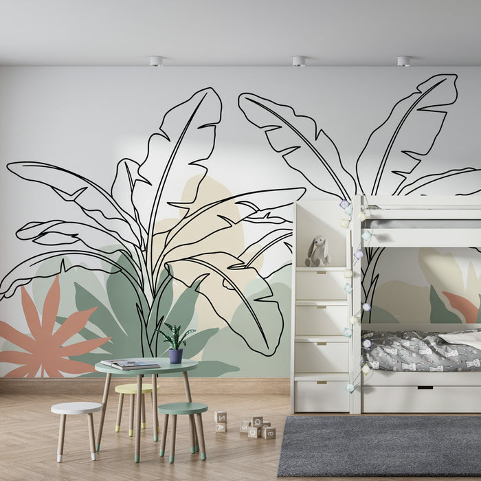Kids room wallpaper | Minimalist tropical leaves sage green and terracotta