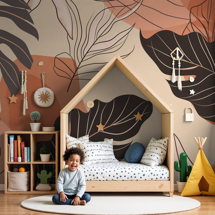 Kinderzimmer Tapete | Moderne tropische Blätter