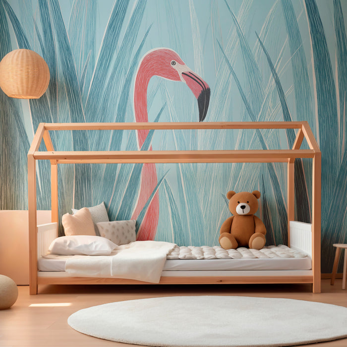 Papel de parede criança | Flamingo no meio das ervas