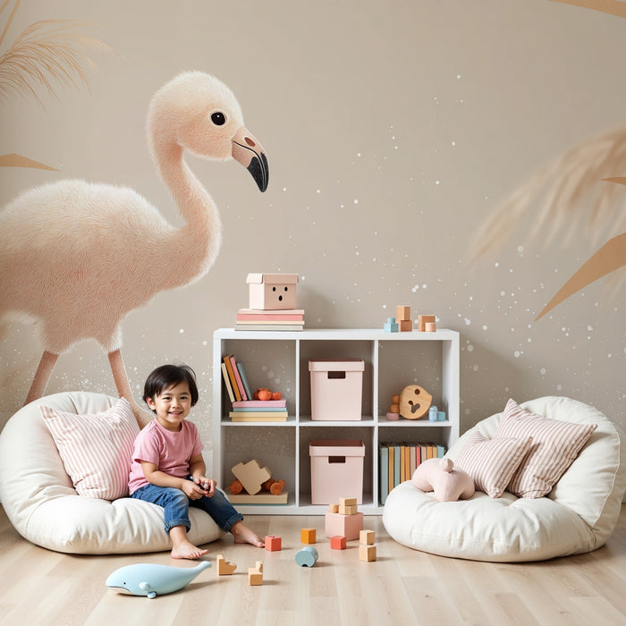 Kinderzimmer Tapete | Sanfter Flamingo am Wasserufer