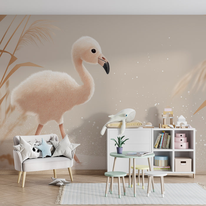 Kinderzimmer Tapete | Sanfter Flamingo am Wasserufer