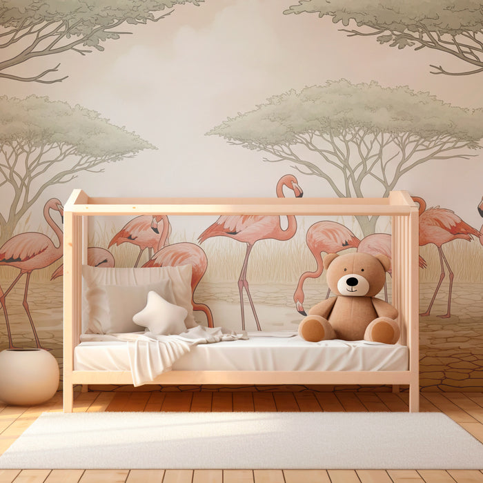 Kinderzimmer Tapete | Flamingi ob vode