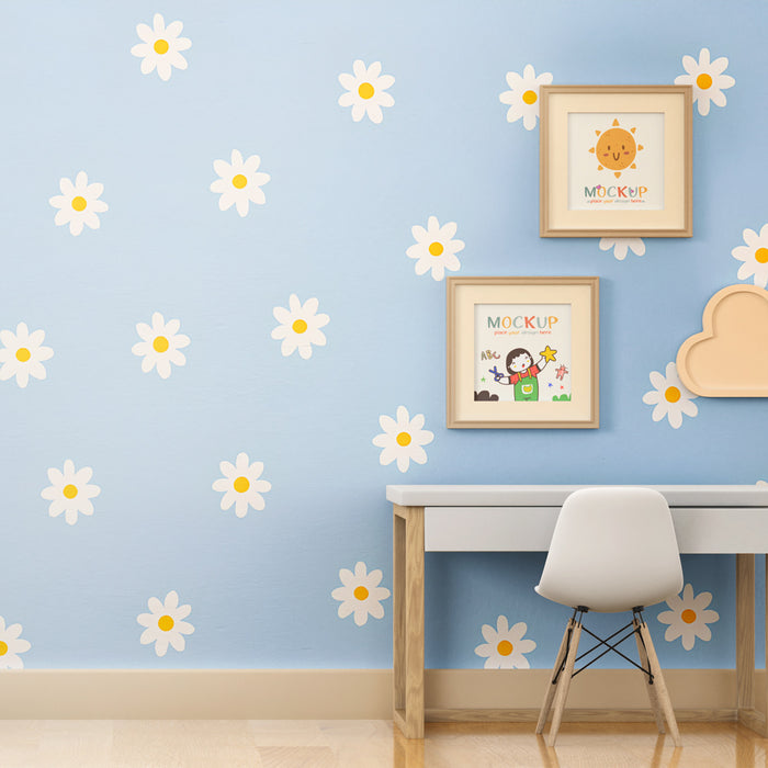 Kinderzimmer Tapete | Blumen und blauer Himmel