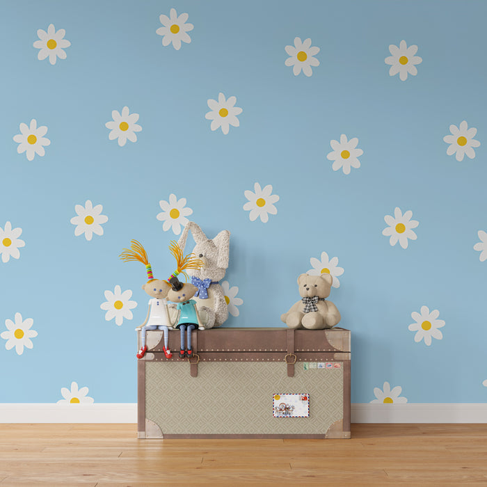 Kinderzimmer Tapete | Blumen und blauer Himmel