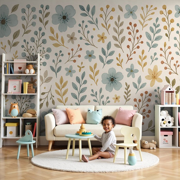Kinderzimmer Tapete | Pastell Aquarellblumen