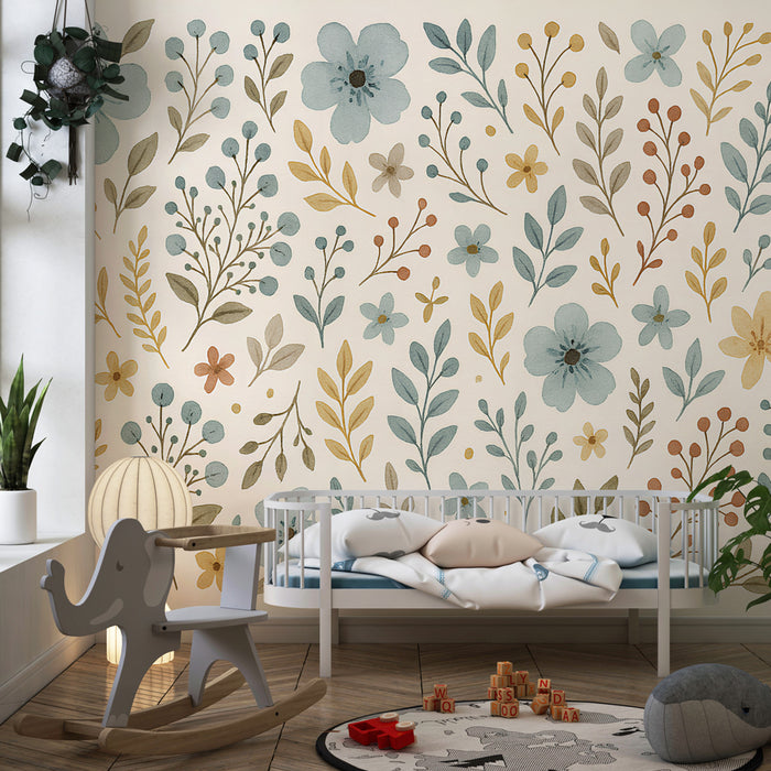 Kinderzimmer Tapete | Pastell Aquarellblumen