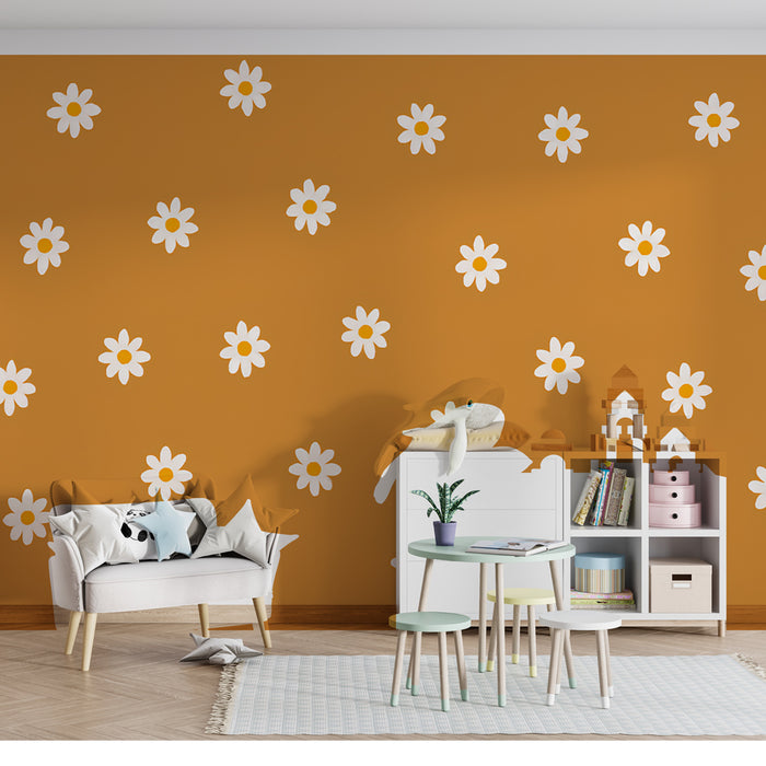 Papel de parede criança | Flores brancas em fundo laranja