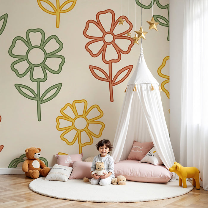 Tapet barnerom | Fargerike og glade blomster