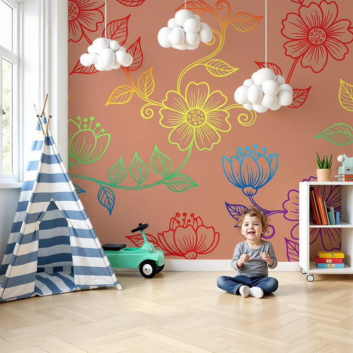 Kinderzimmer Tapete | Bunte Blumen und zarte Muster