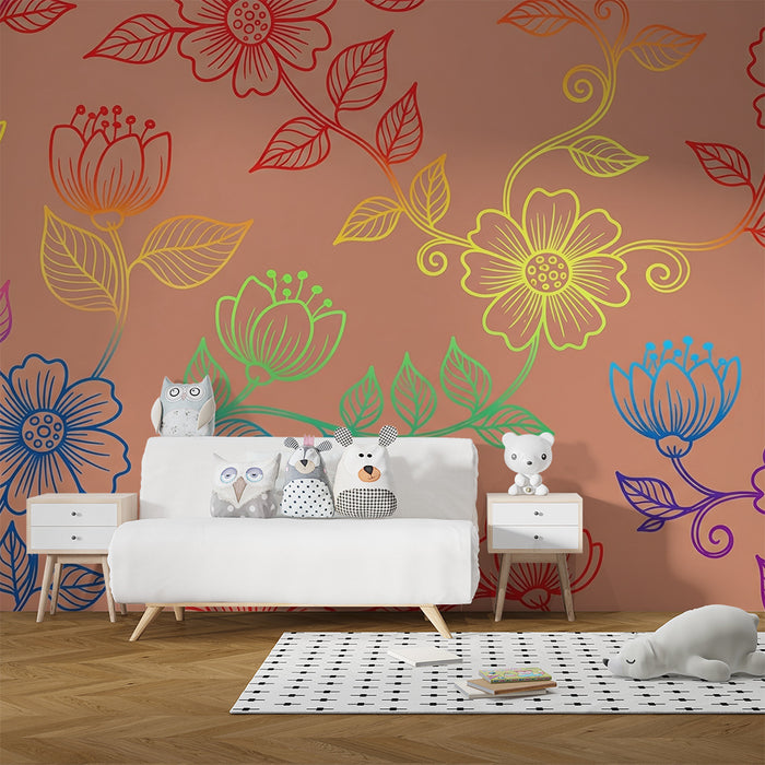 Kinderzimmer Tapete | Bunte Blumen und zarte Muster