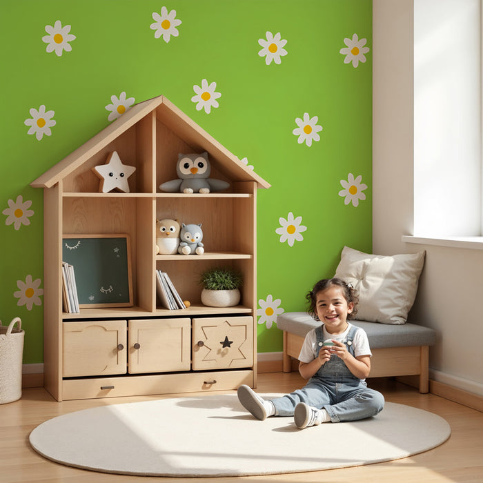 Papier peint chambre enfant | Fleurs de marguerite sur fond vert