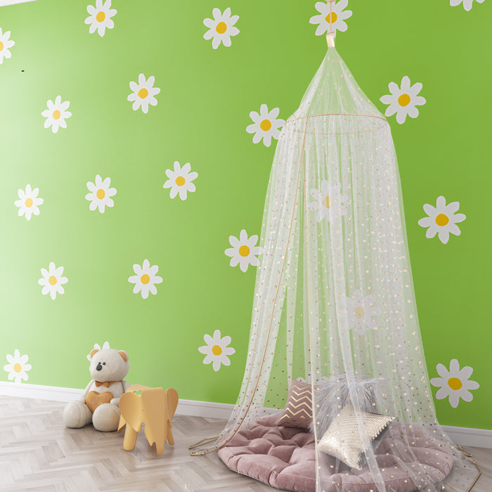 Papier peint chambre enfant | Fleurs de marguerite sur fond vert