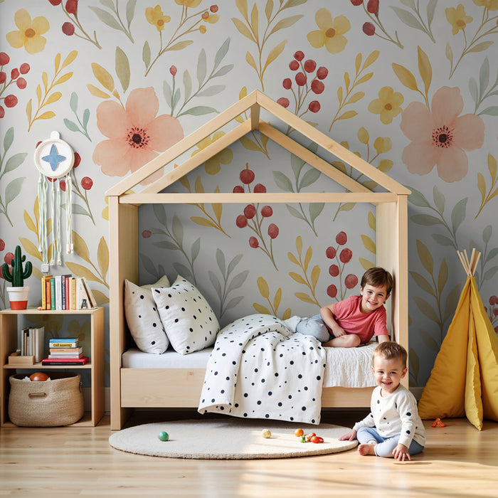 Kinderzimmer Tapete | Zarte Blumenwiesen und sanfte Farben