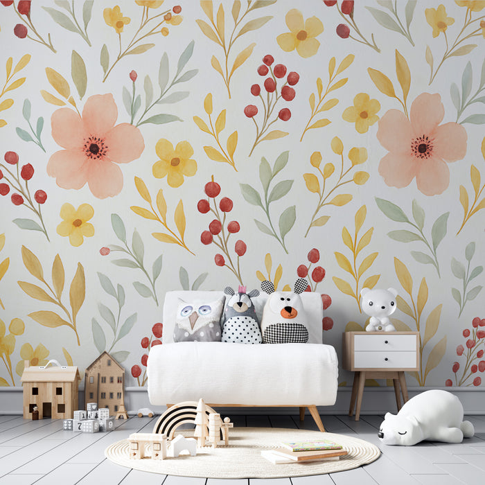 Kinderzimmer Tapete | Zarte Blumenwiesen und sanfte Farben