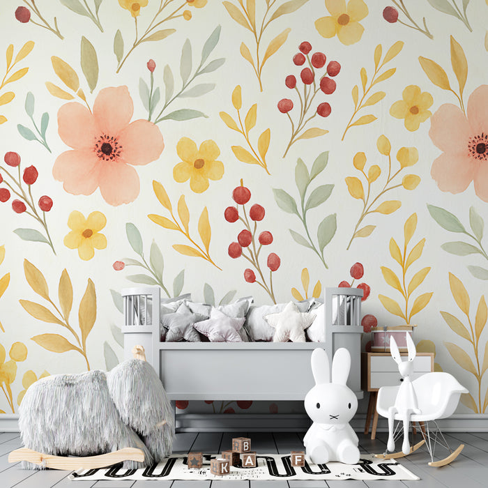 Kinderzimmer Tapete | Zarte Blumenwiesen und sanfte Farben