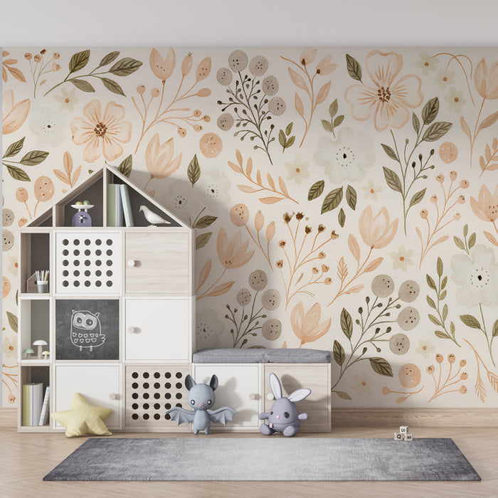 Papier peint chambre enfant | Fleurs délicates en pastel