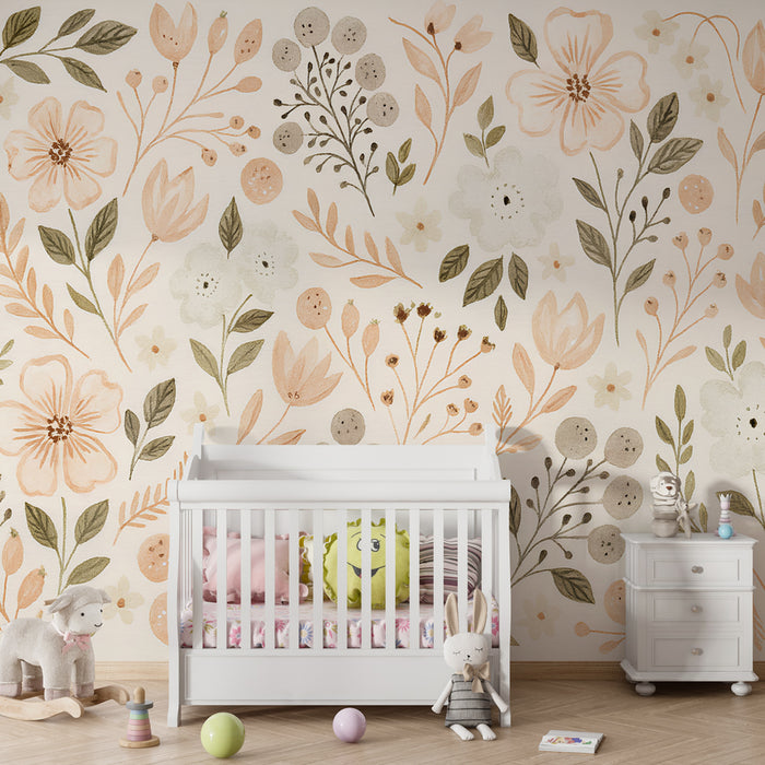Papier peint chambre enfant | Fleurs délicates en pastel