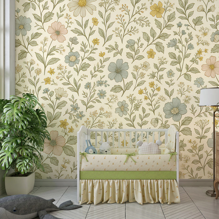 Papier peint chambre enfant | Fleurs délicates et nature douce