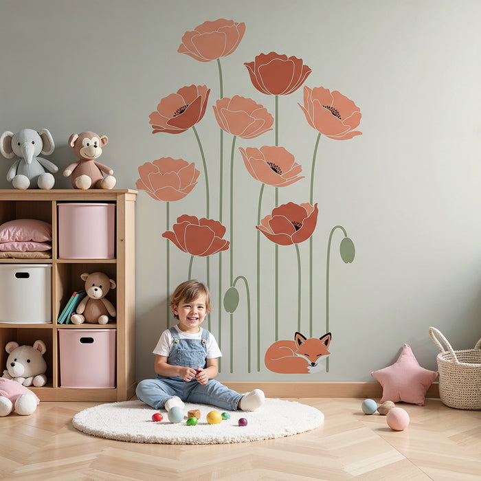 Barntapet | Delikata blommor och inlindad räv