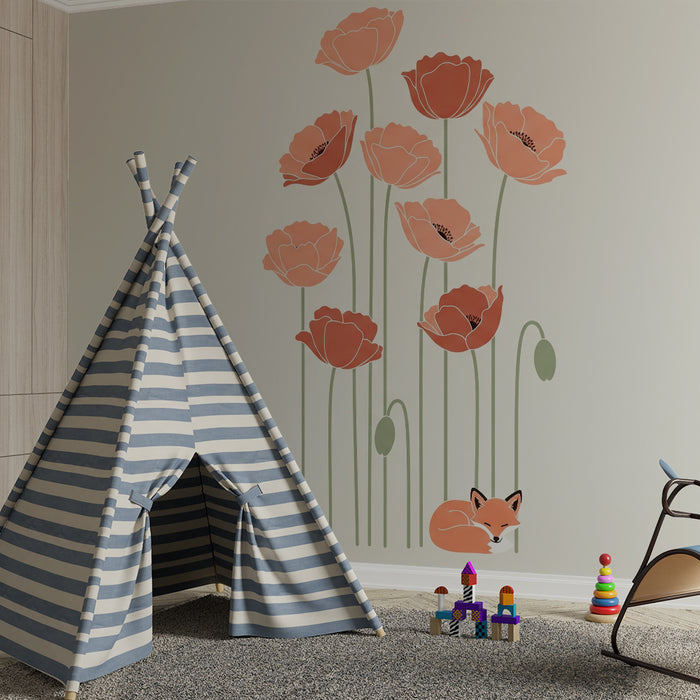 Barntapet | Delikata blommor och inlindad räv