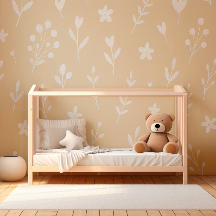 Kids room wallpaper | Delicate flowers on a beige background
