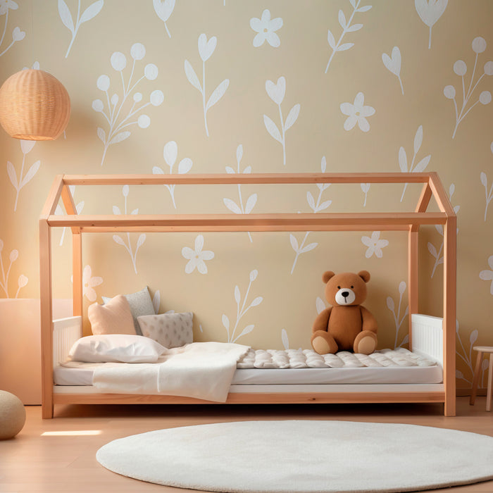 Kids room wallpaper | Delicate flowers on a beige background