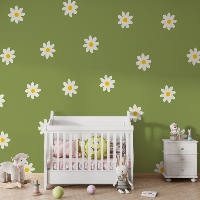 Kinderzimmer Tapete | Feldblumen auf grünem Hintergrund