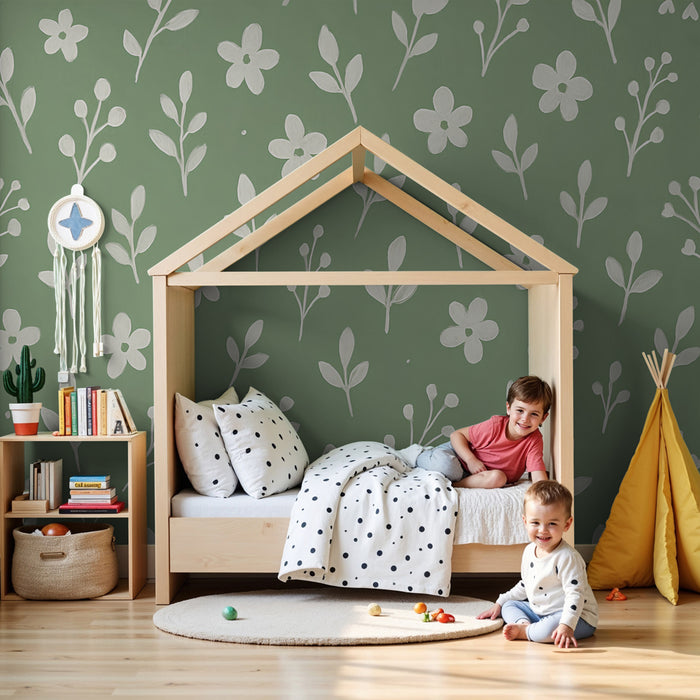 Papier peint chambre enfant | Fleurs et feuillages délicats