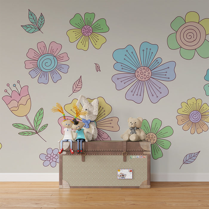 Papier de parede dječja soba | Višebojni cvjetovi