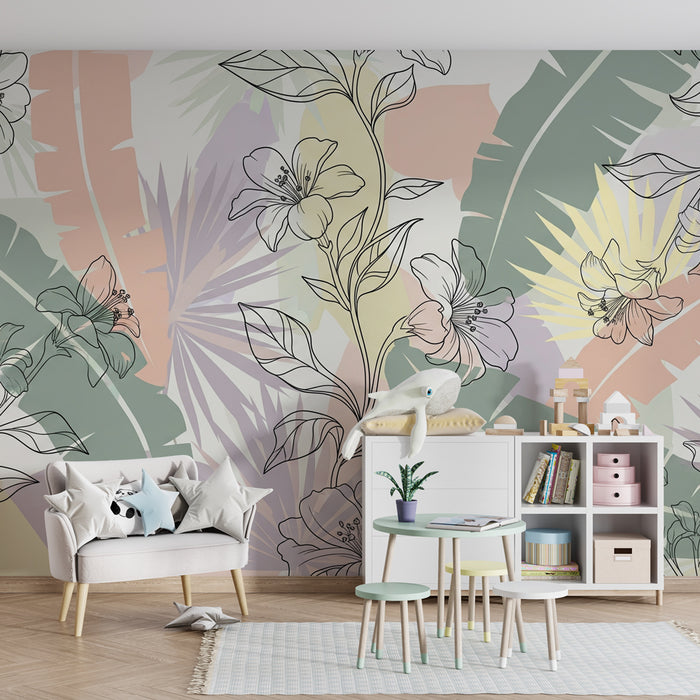 Papier peint chambre enfant | Fleurs tropicales et motifs floraux