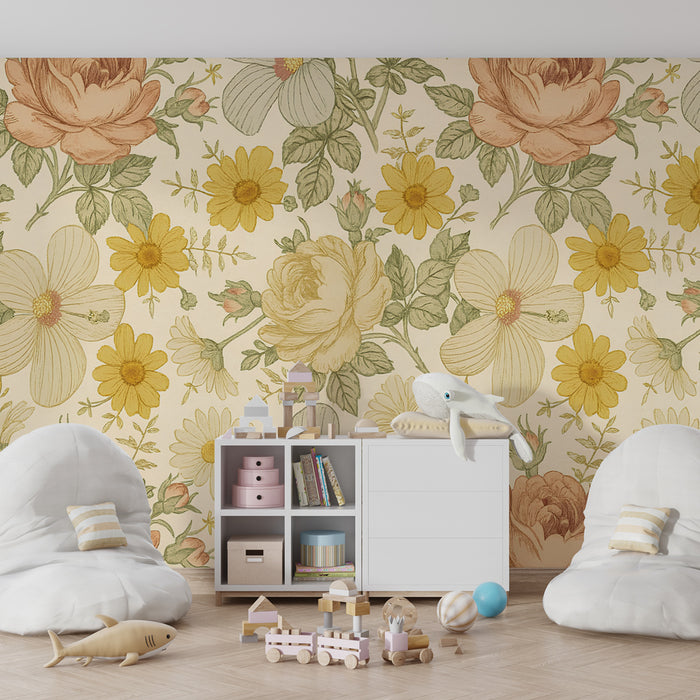 Kids room wallpaper | Soft and colorful floral for a warm atmosphere