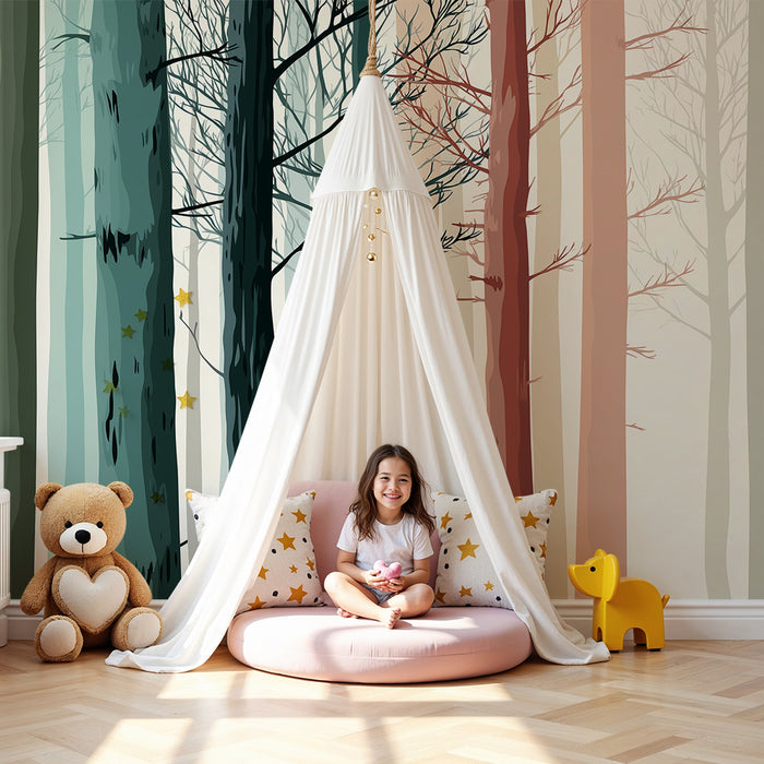 Kinderzimmer Tapete | Abstrakter Wald mit bunten Bäumen