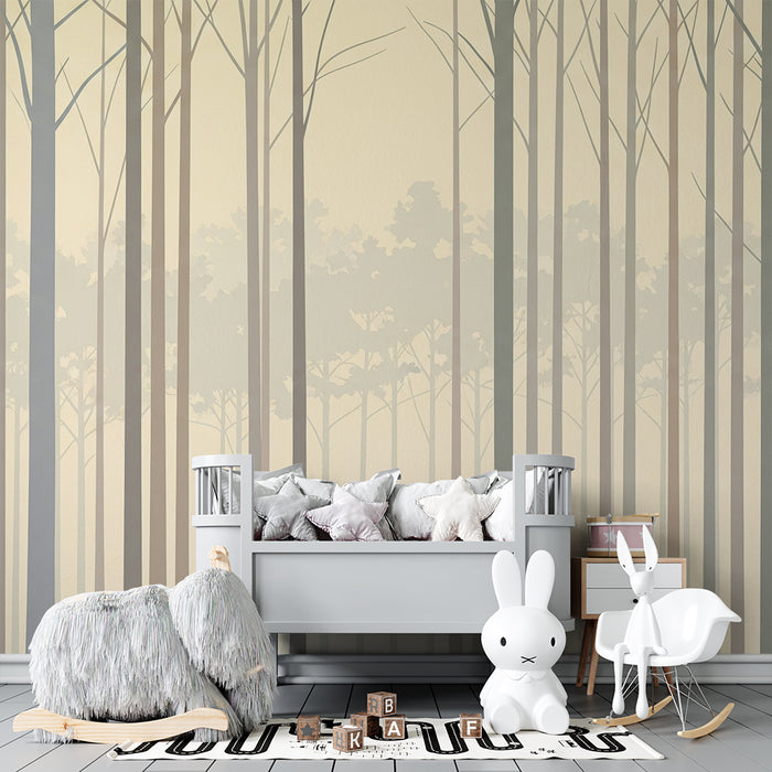 Kinderzimmer Tapete | Beruhigender Wald mit zarten Bäumen