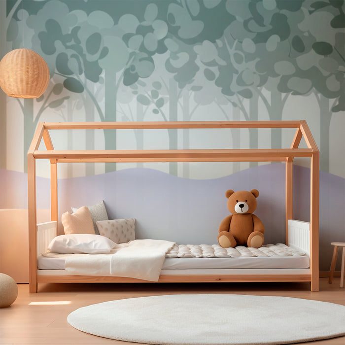 Kids room wallpaper | Soothing forest with delicate trees and light mist