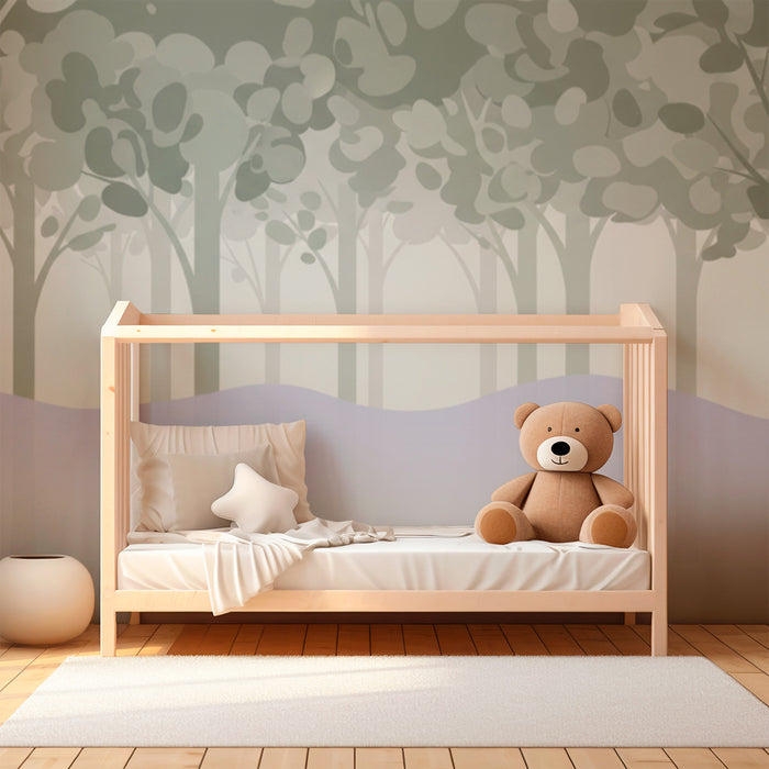 Kids room wallpaper | Soothing forest with delicate trees and light mist