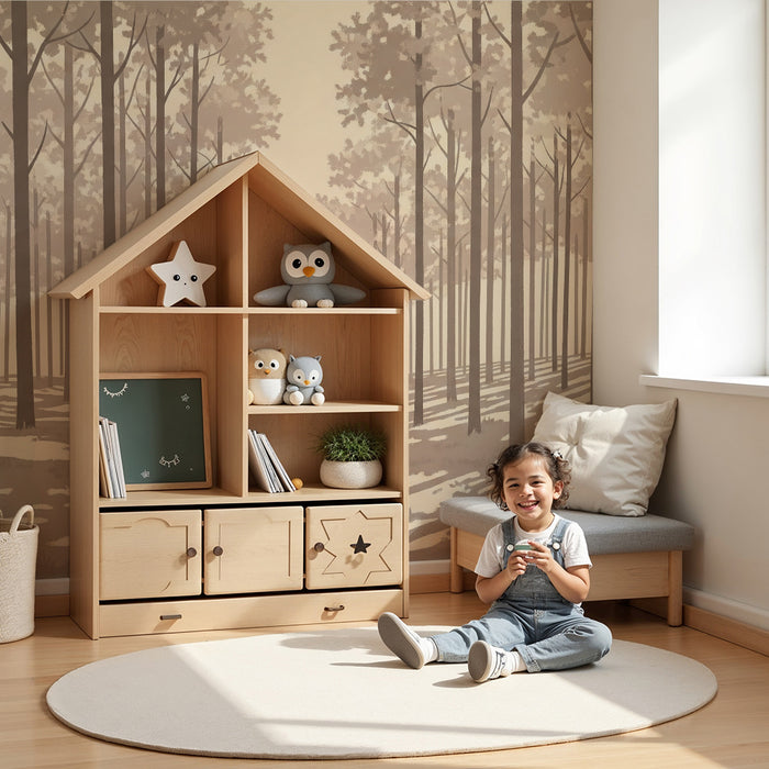 Papel de parede criança | Floresta tranquila com árvores e luz suave